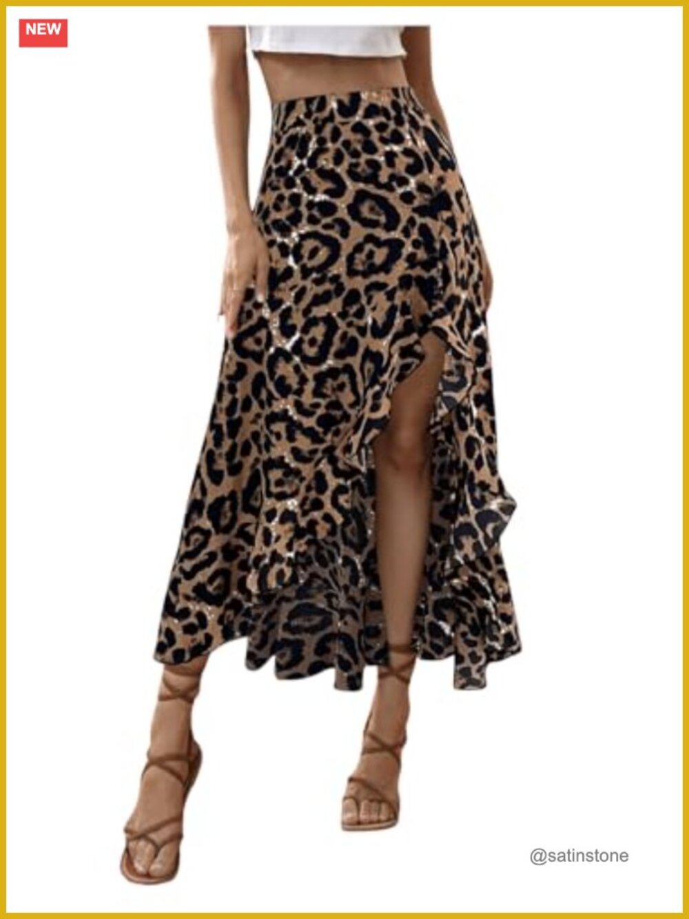 SweatyRocks Ruffle High Low Midi Skirt Slit Leopard Print